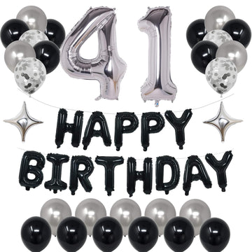 Naninuneno 41St Black Silver Birthday Party Decorations For Men Women, Happy 41 Birthday Party Supplies With Black Happy Birthda
