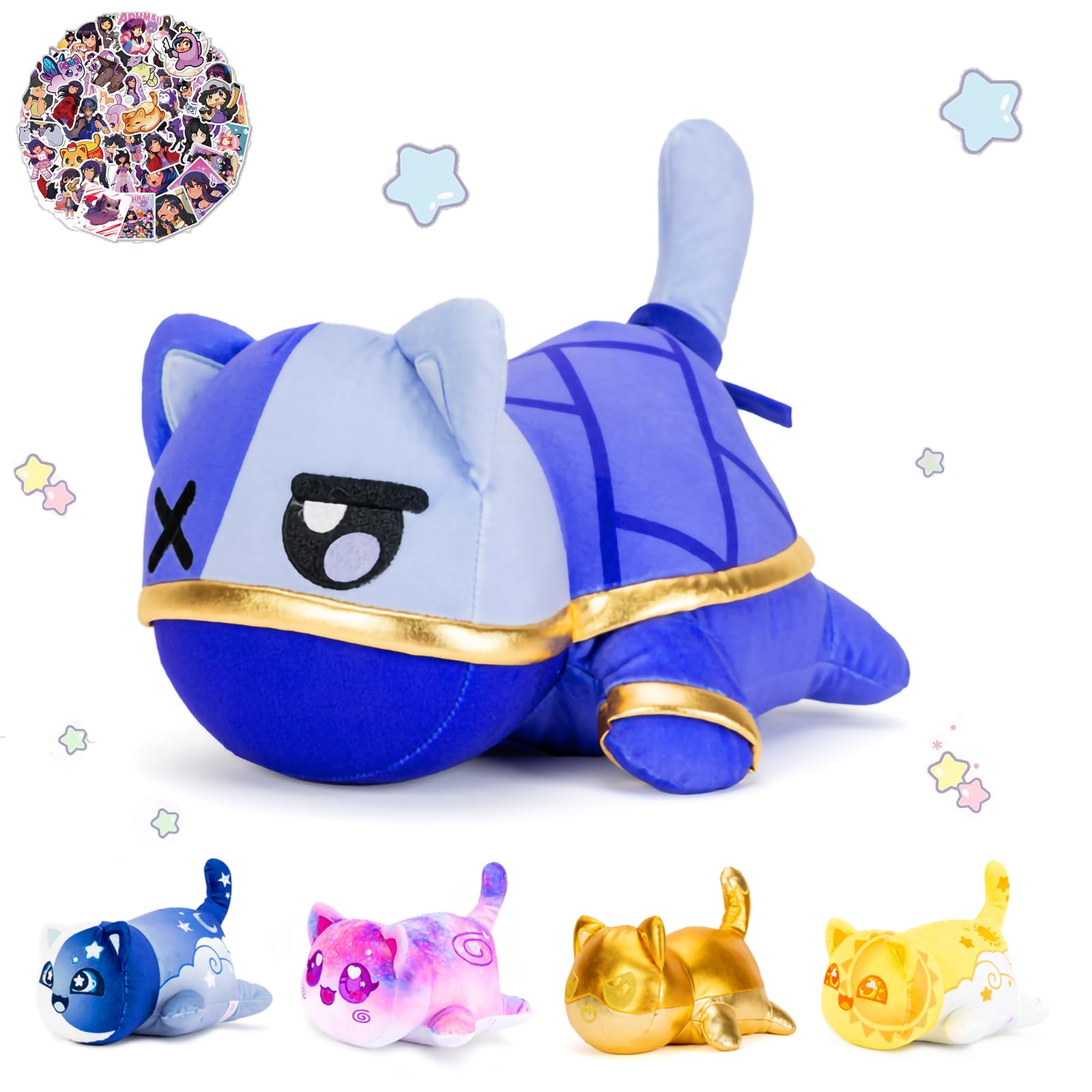 Lccoous 61-Pcs ? 11'' Ninja Zane Cat Plush+ 60Pcs Cat Stickers -Meow Cat Plush - Meow Cat Stuffed Animal Collection, Birthday Gi