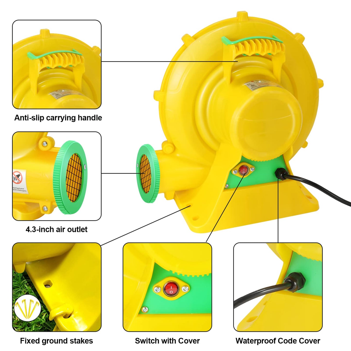 Bounce House Blower  550W 0.73HP Commercial Air Blower with Double-Sided Fan cutting edge Design  Strong Wind and Great Heat Dissipation Properties for Large and Medium Bouncy Castle  Jump Slides  Arch