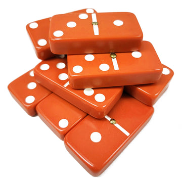 Marion Domino Double 6 Orange-White Spots Jumbo Tournament Professional Size With Spinners In Elegant Black Velvet Case.