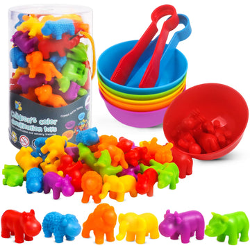 Counting Animals Toys Matching Game With Sorting Bowls Preschool Learning Activities Montessori Sensory Toy For Math Color Sorting, Party Favors Birthday Gifts For Kids Toddlers Easter Basket Stuffers