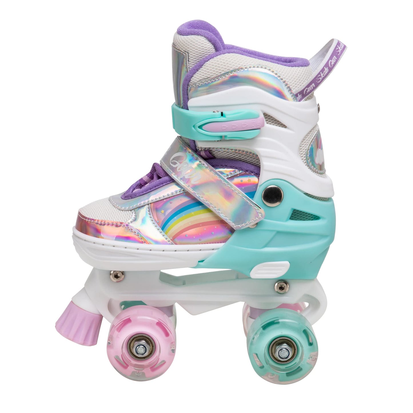Skate Gear Rainbow Adjustable Light Up Inline/Quad Roller Skates For Girls And Boys (Pink - Quad, Medium)