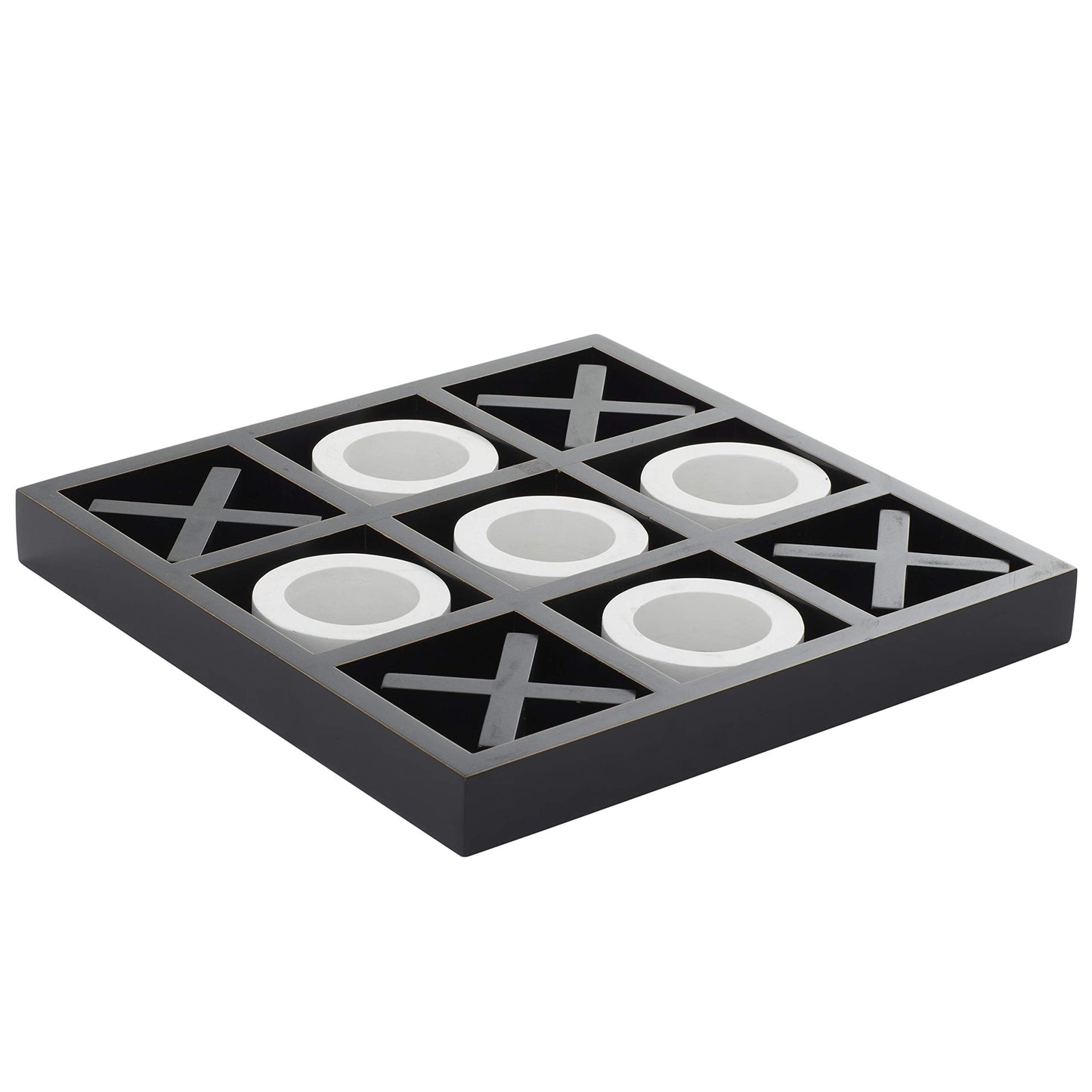 Deco 79 Wood Tic Tac Toe Game Set With White Os, 14' X 14' X 2', Black