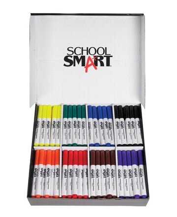 School Smart Non-Toxic Quick Dry Washable Marker Classroom Pack, Conical Tip, Assorted Colors, Pack of 200
