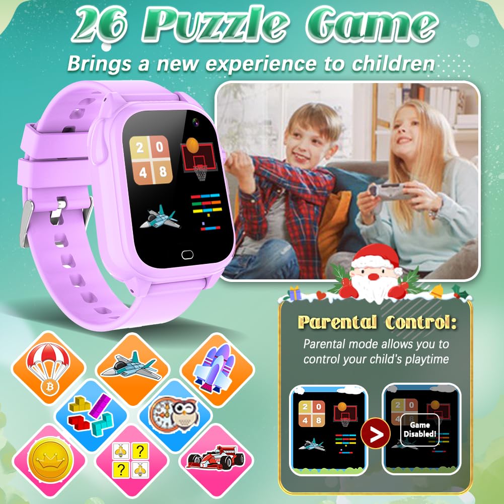 Tywop Kids Waterproof Smart Watch For Boys Girls Ages 3-12 Learning Toys Easter Basket Gifts With 26 Games Camera Video 1.44' Touchscreen Music Player Alarm Clock Flashlight Pedometer Toddler Watches