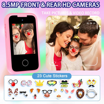 Nikuku Kids Smart Phone for Girls, Christmas Birthday Gifts for Girls 3-8 Year Old, Pretend Toy Phones with Dual with Dual Camer