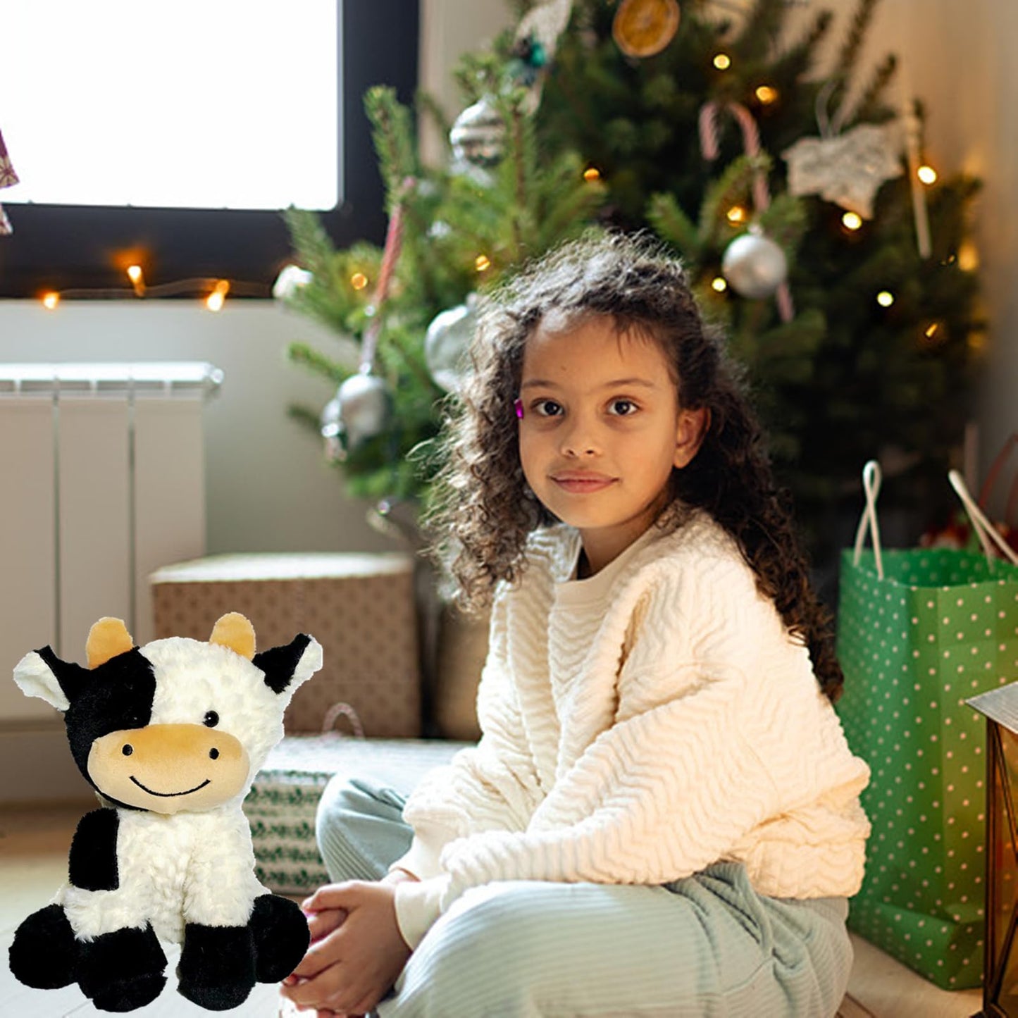 Fayuaku 9'' Cow Stuffed Animals Plush Cow Doll Kids Boys Girls Animal (9'' Black Cow)
