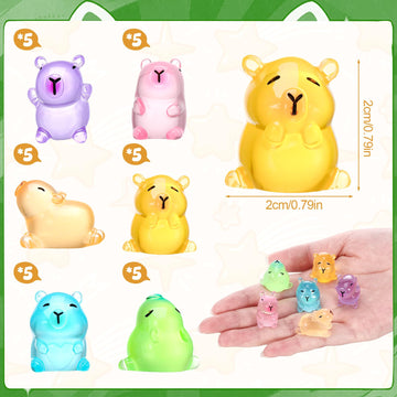 GGSTDDUP 30pcs Luminous Mini Capybara Figurines  Tiny Resin Capybara  Glow in The Dark Colorful Tiny Capybara for Dollhouse Fairy Garden Capybara Birthday Decorations (6 Styles)