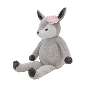 Little Love By Nojo Lucy The Grey & White Plush Deer With Pink Rose, Grey, White, Pink
