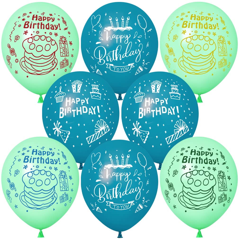 30 Pcs Blue Lake Birthday Balloons With Birthday Party Pattern Children'S Birthday Balloons Decoration Suitable For Girls Boy Bi