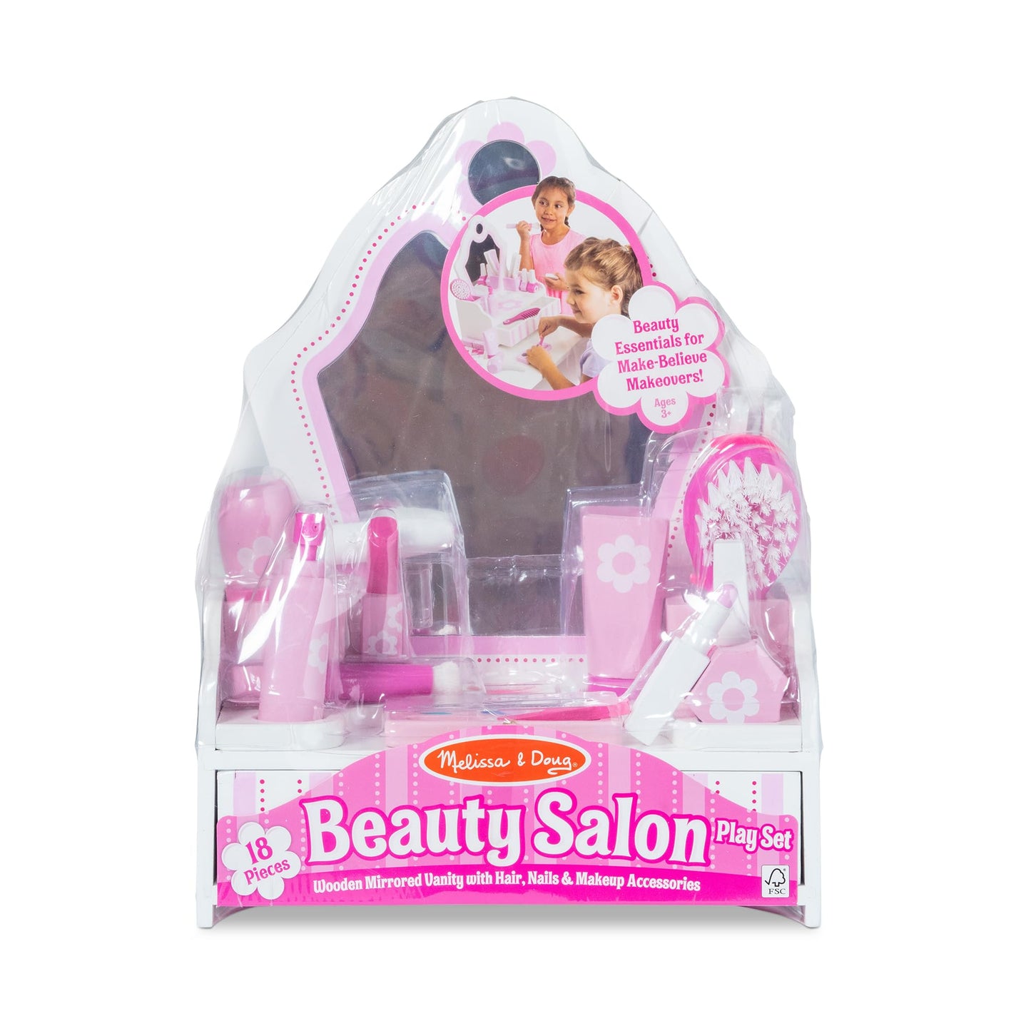 Melissa & Doug Wooden Beauty Salon Play Set With Vanity And Accessories (18 Pcs) - Fsc Certified