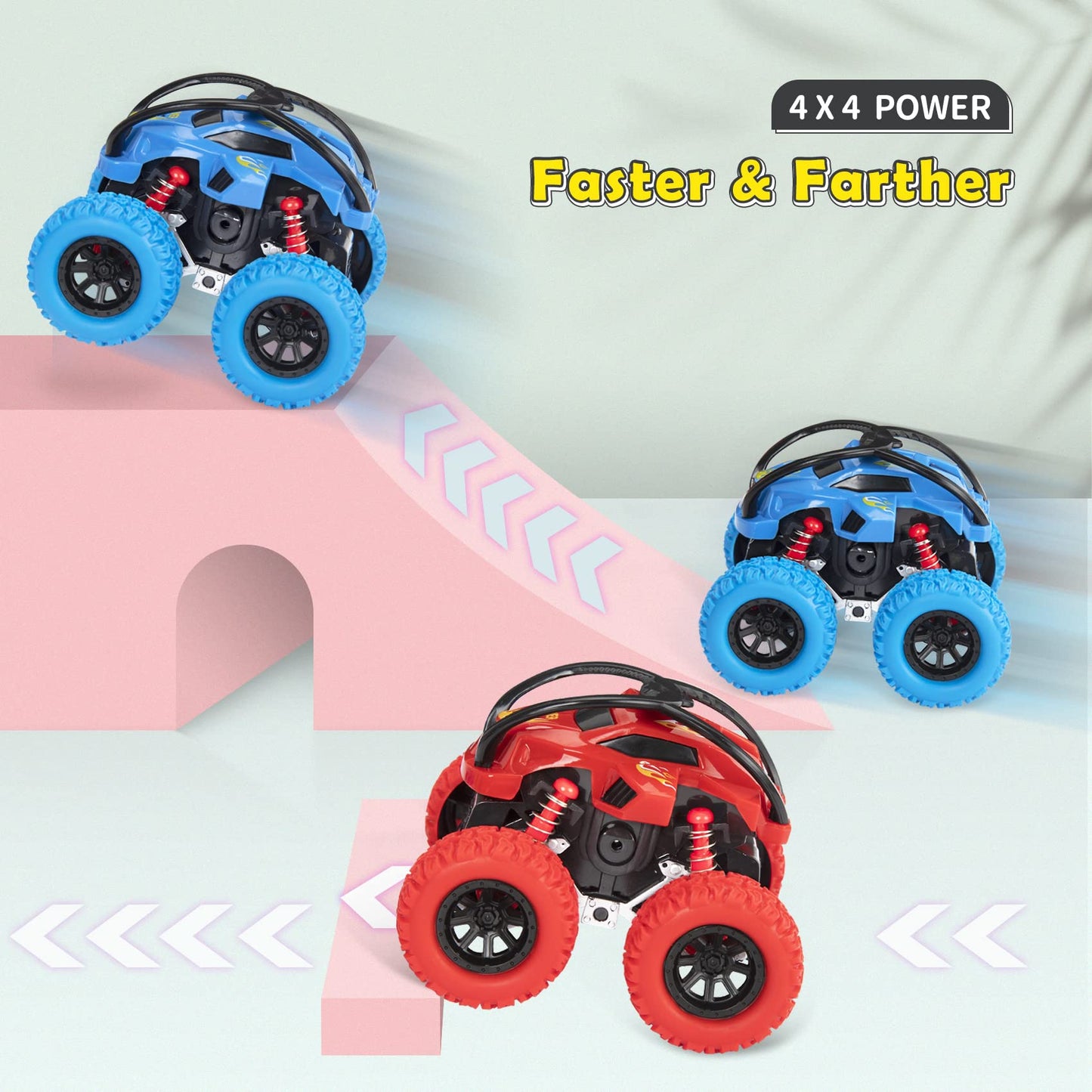 LODBY Toddler Toys for 2 3 4 5 Year Old Boy Easter Gifts, Pull Back Vehicle Monster Trucks for Toddlers Toys Age 2-4-6 Friction