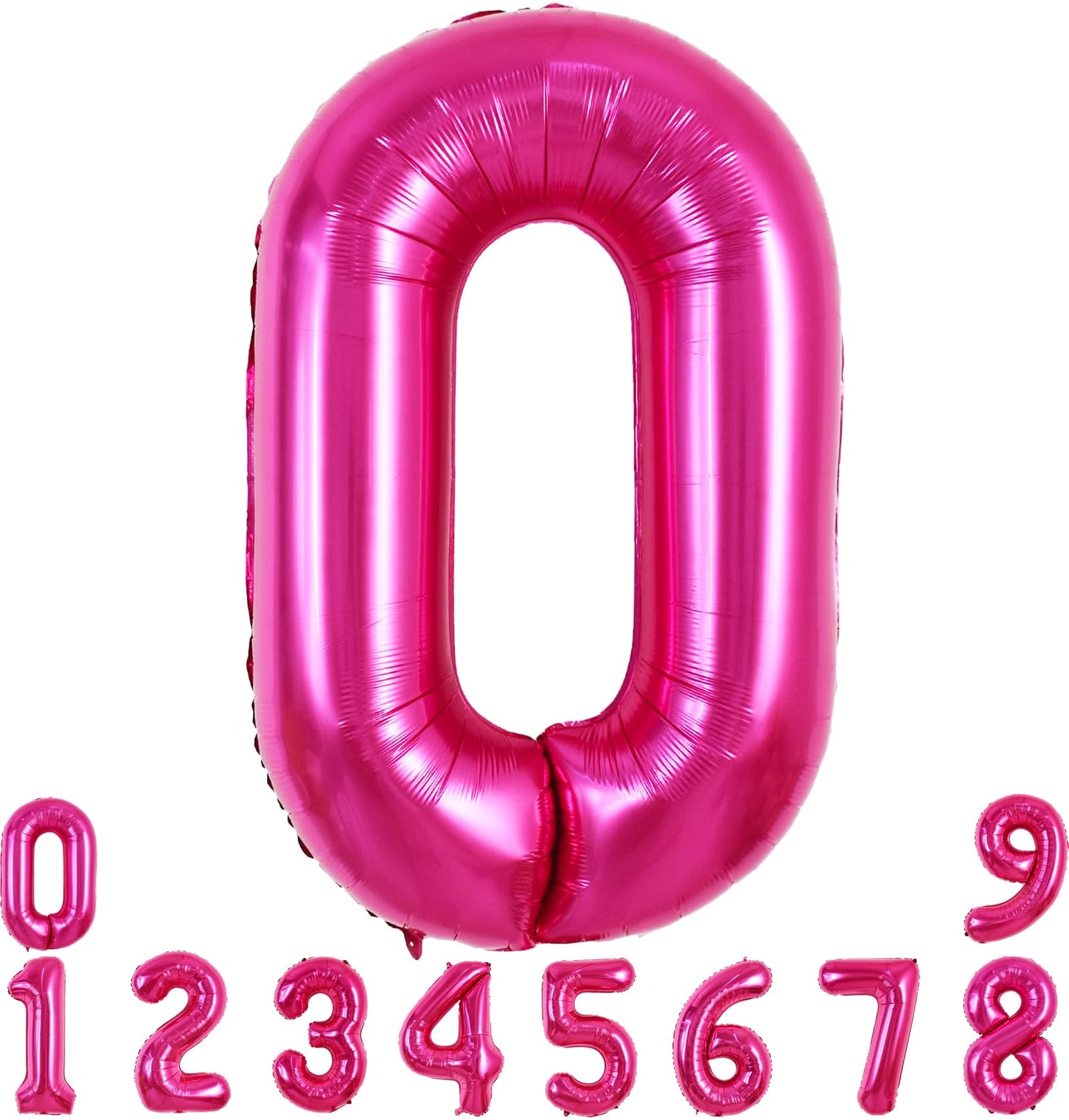 Toniful 40 Inch Hot Pink Large Numbers Balloon 0-9 Birthday Party Decorations,Foil Mylar Big Number 0 Balloon Digital 0 For Birt