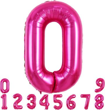 Toniful 40 Inch Hot Pink Large Numbers Balloon 0-9 Birthday Party Decorations,Foil Mylar Big Number 0 Balloon Digital 0 For Birt
