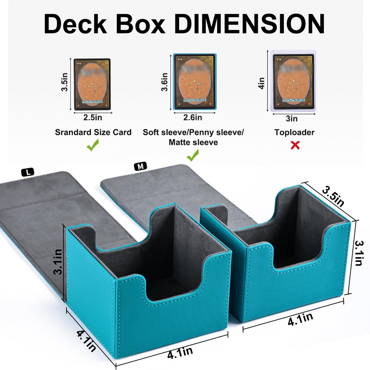 Zlca Card Deck Box For Trading Cards, Mtg Commander Deck Box Holds 120+ Single Sleeved Cards, Leather Magnetic Card Storage Box Fits For Tcg Ccg Magic Cards (Turquoise)
