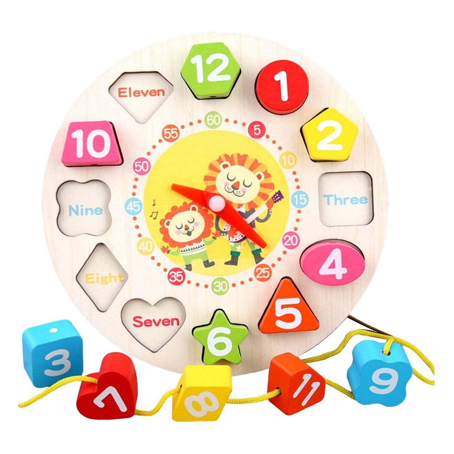 Loom Tree Montessori Puzzle Clock Shape Color Number Blocks For Boys Girls Lion | Educational | Other Educational Toys