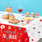 Moukeren 3 Pieces Nurse Graduation Tablecloth Plastic Congrats Table Covers Red White Nurse Grad Table Cloth for Graduation Part