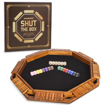 Vamslove Upgraded 2-8 Players Shut The Box Dice Game-8-Way Wooden Board Table Math Game With 16+6 Dices - Close The Box Game For Kids, Adults Families Party Club (Instruction Included)
