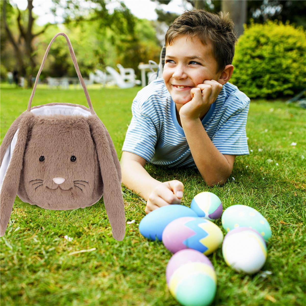 Xinblueco Plush Easter Bunny Basket Easter Buckets With Long Plush Ear Personalized Egg Hunting Easter Bags,Bunnyeaster Tote Bag