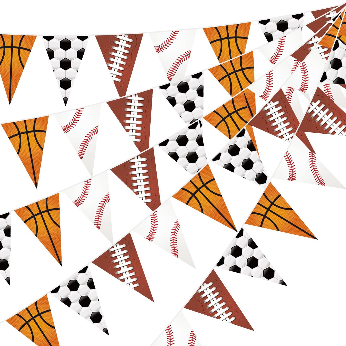 HESTYA 5 Pcs 49 Ft Sport Party Decorations Football Pennant Banner Pre-assembled Basketball Triangle Flag Bunting Garland for Ba