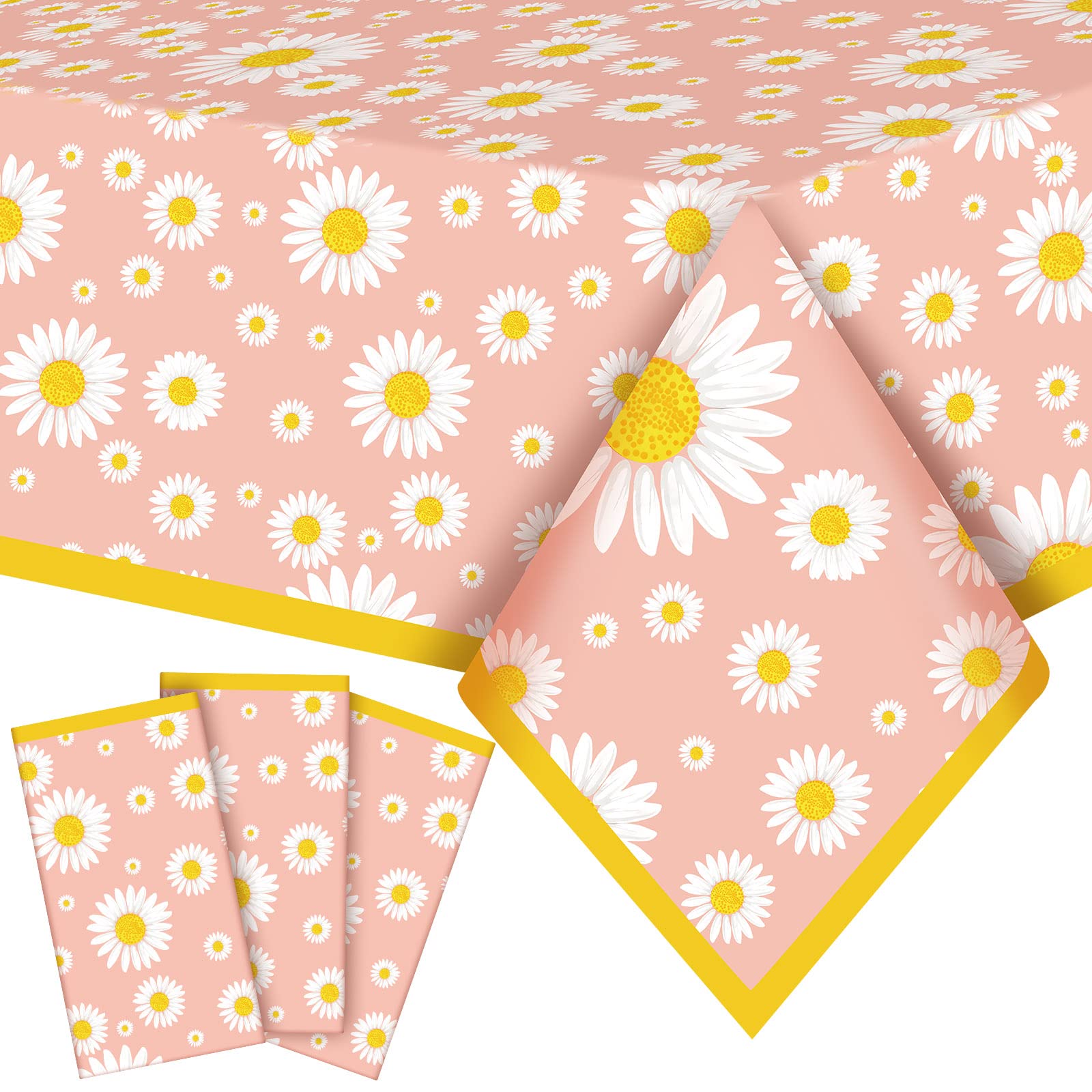 Frienda 3 Pack Plastic Tablecloths - Table Covers for Parties, 86.61 x 51.18 Inch, Waterproof Square and Rectangle Shapes (Daisy
