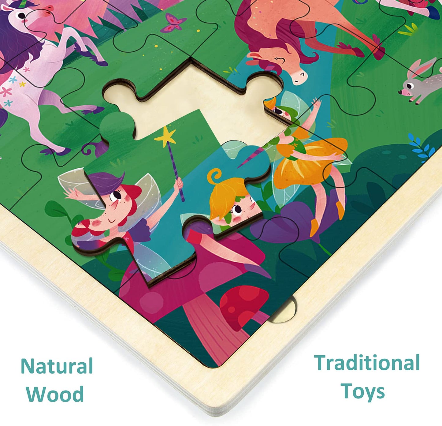24 Piece Puzzles For Kids 3 Year Old, Unique Shape Jigsaw Pieces Fairy Princess, Wooden Jigsaw Puzzles For Toddlers, Preschool Puzzles For 3 4 5 Year Old Girls With Wooden Puzzle Tray And Storage Bag
