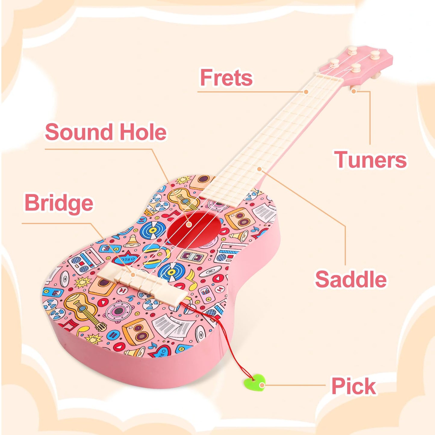 Leeqee 21In Colorful Graffiti Ukulele Guitar For Kids, 4 Strings Kids Guitar Ukulele Musical Instruments Learning Educational To