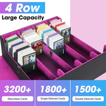 Mztxy 3000+Trading Card Storage Box, Pu Leather Organizer Case With 24 Dividers, Magnetic Closure, 4 Supporters, For Game Sports