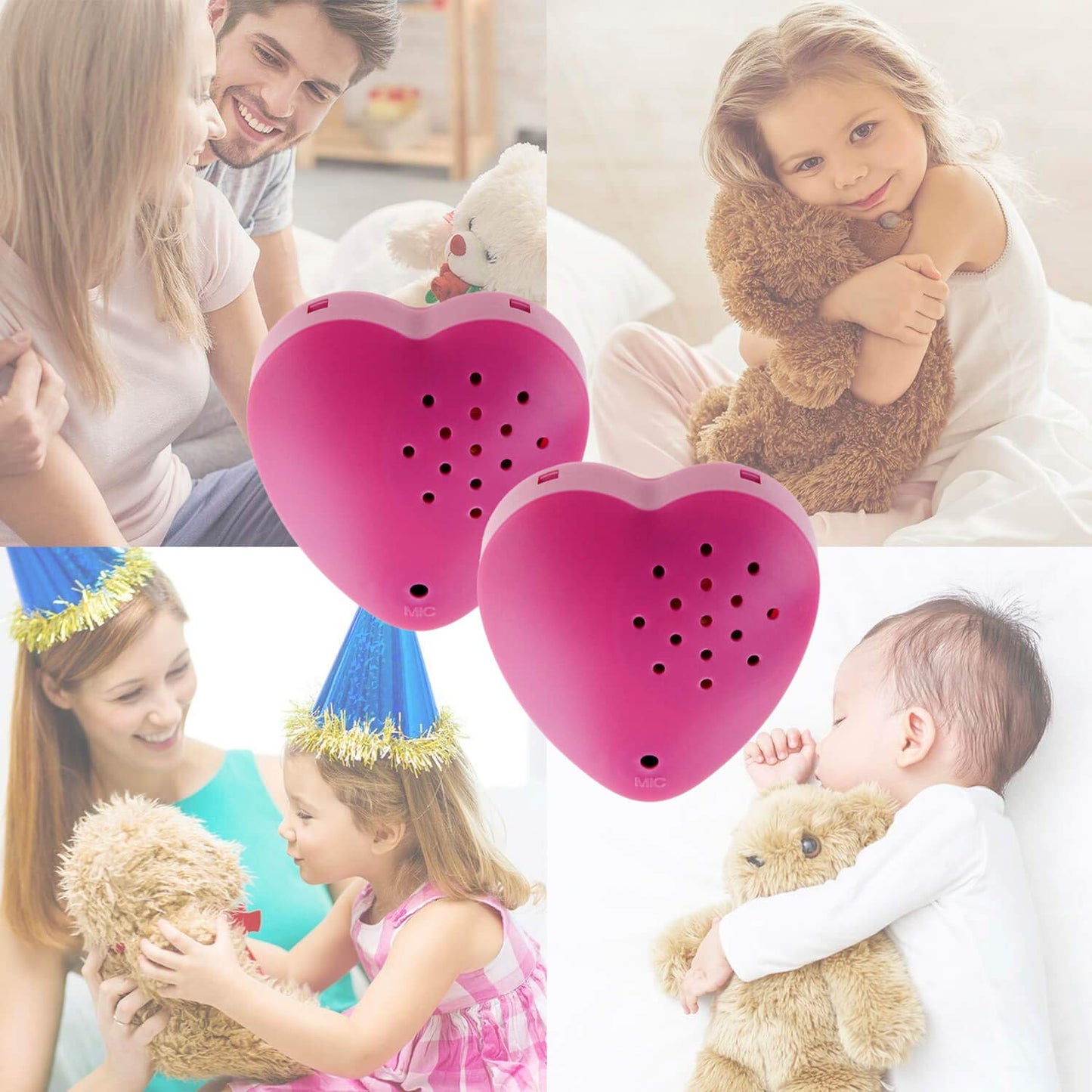 Inventiv 30 Second Voice Sound Recorder Module - 2 Pack for Plush Toys, Custom Messages, Model HEART2, Pink