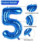 Biapian 40 Inch Blue Number 5 Balloons, Large Number 5 Balloon With 18'' Dark Blue And Silver Foil Heart Shape Balloons Helium F