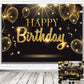 Iiiluyot Black Gold Happy Birthday Party Decorations Backdrop, Golden Balloons Glitter Star Birthday Party Photo Background Bann