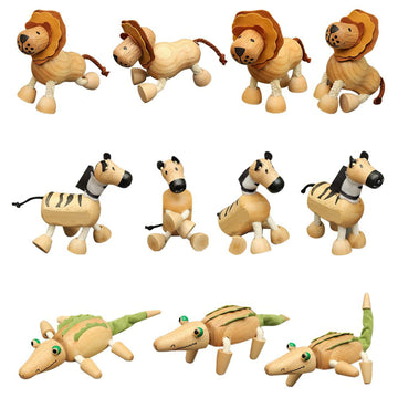 6 Pack Bendable Wooden Animal Figurines Toys, Smooth Natural Wood Zoo Jungle Safari Animals Figures Toys, Preschool Learning & Education Toys For Toddlers Kids