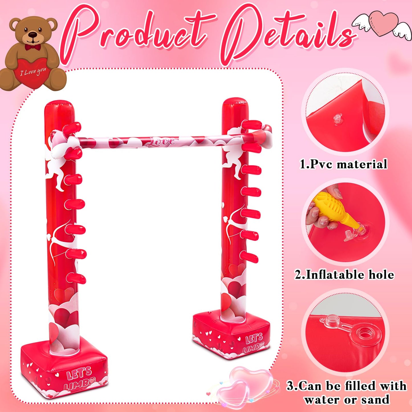 Threan Valentine'S Day Inflatable Limbo Game For Little Ones Adults Valentine Party Games Fun Limbo Carnival Game Limbo Stick En