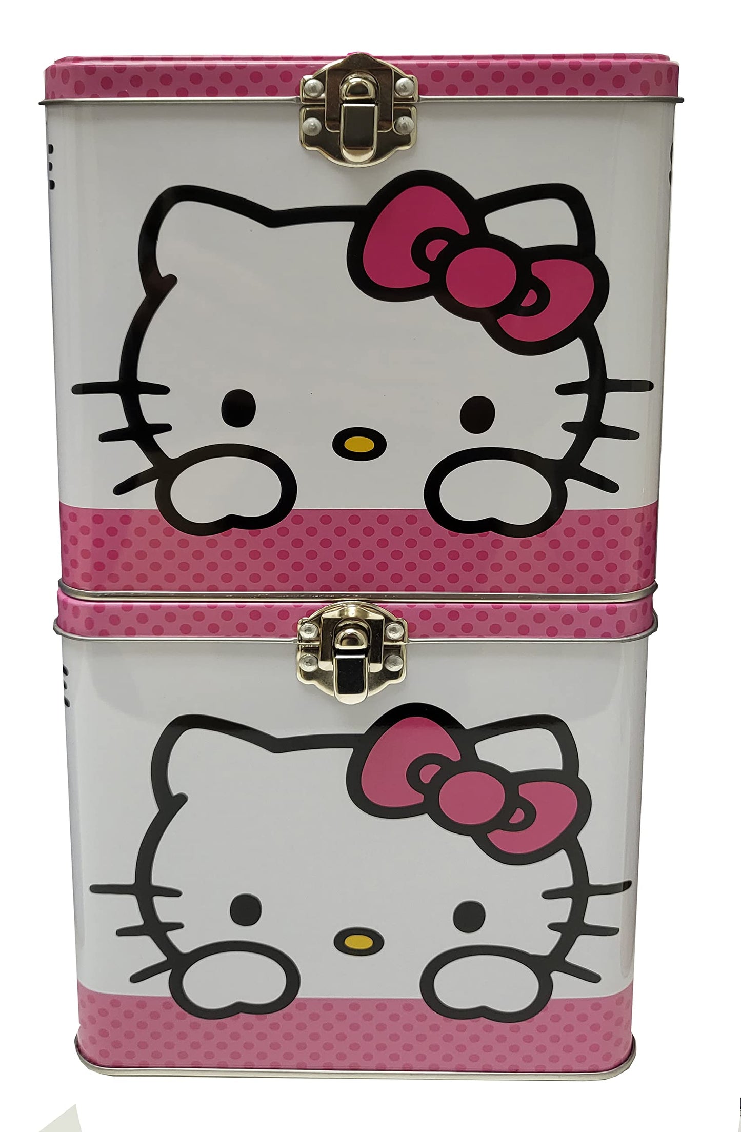 The Tin Box Company XL Hello Kitty Storage Tin with Handle - Pink and White, Tin Plate Steel, Model 697207