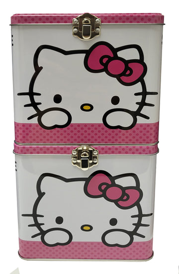 The Tin Box Company XL Hello Kitty Storage Tin with Handle - Pink and White, Tin Plate Steel, Model 697207