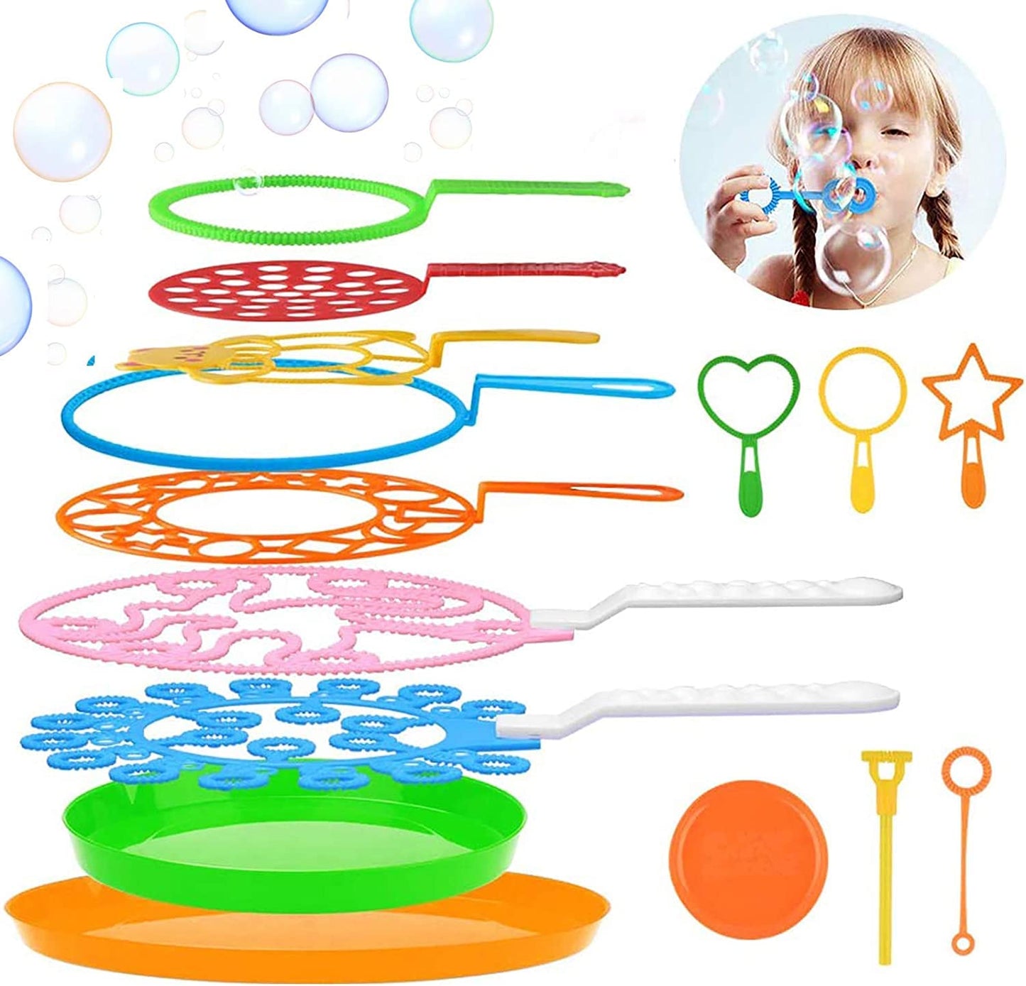 B bangcool Bubble Wands Set - Big Bubbles Maker with Tray for Outdoor Play & Parties, Fun for All Ages, Plastic