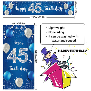 Happy 45Th Birthday Door Cover Porch Banner Sign Set - 45 Years Old Birthday Decoraions Party Supplies For Men - Blue