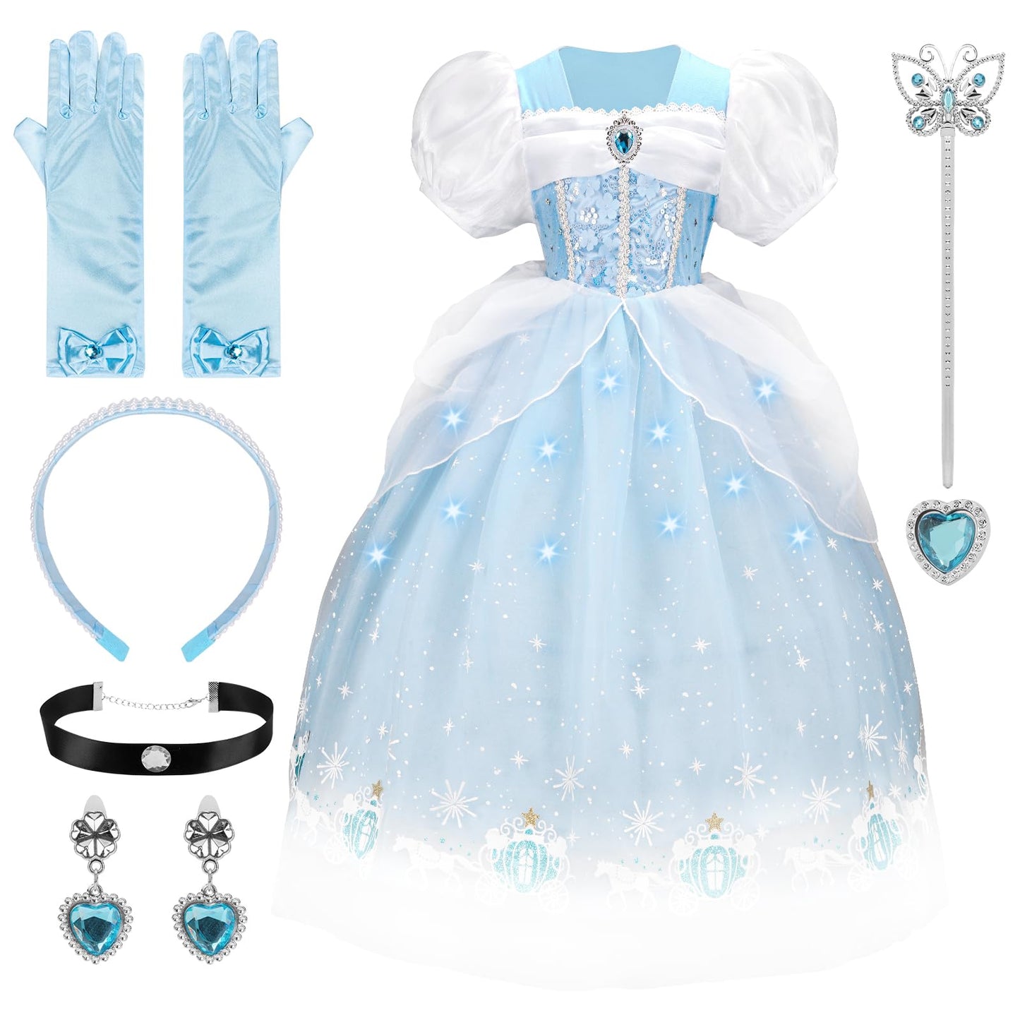 Cinderella Princess Dresses For Girls Halloween Carnival Costume For Little Girls Toddler Outfit Age 3-8 (5-6 Years)