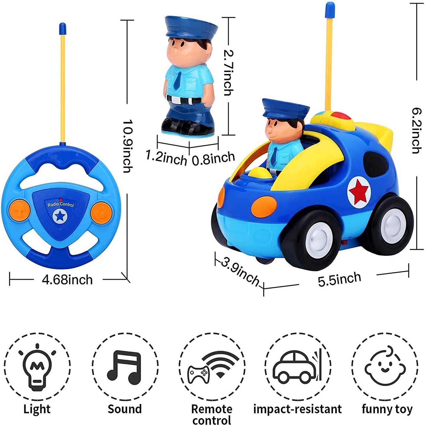 Liberty Imports My First Cartoon RC Remote Control Cars for Toddlers Ages 1-3, Radio Control Toy for Baby, Kids 18 Months+ (Poli