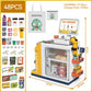 POFJOEQ Cash Register Playset for Kids - 48PCS Pretend Play Money, Calculator, Scanner, Credit Card and Play Food for Boys and G