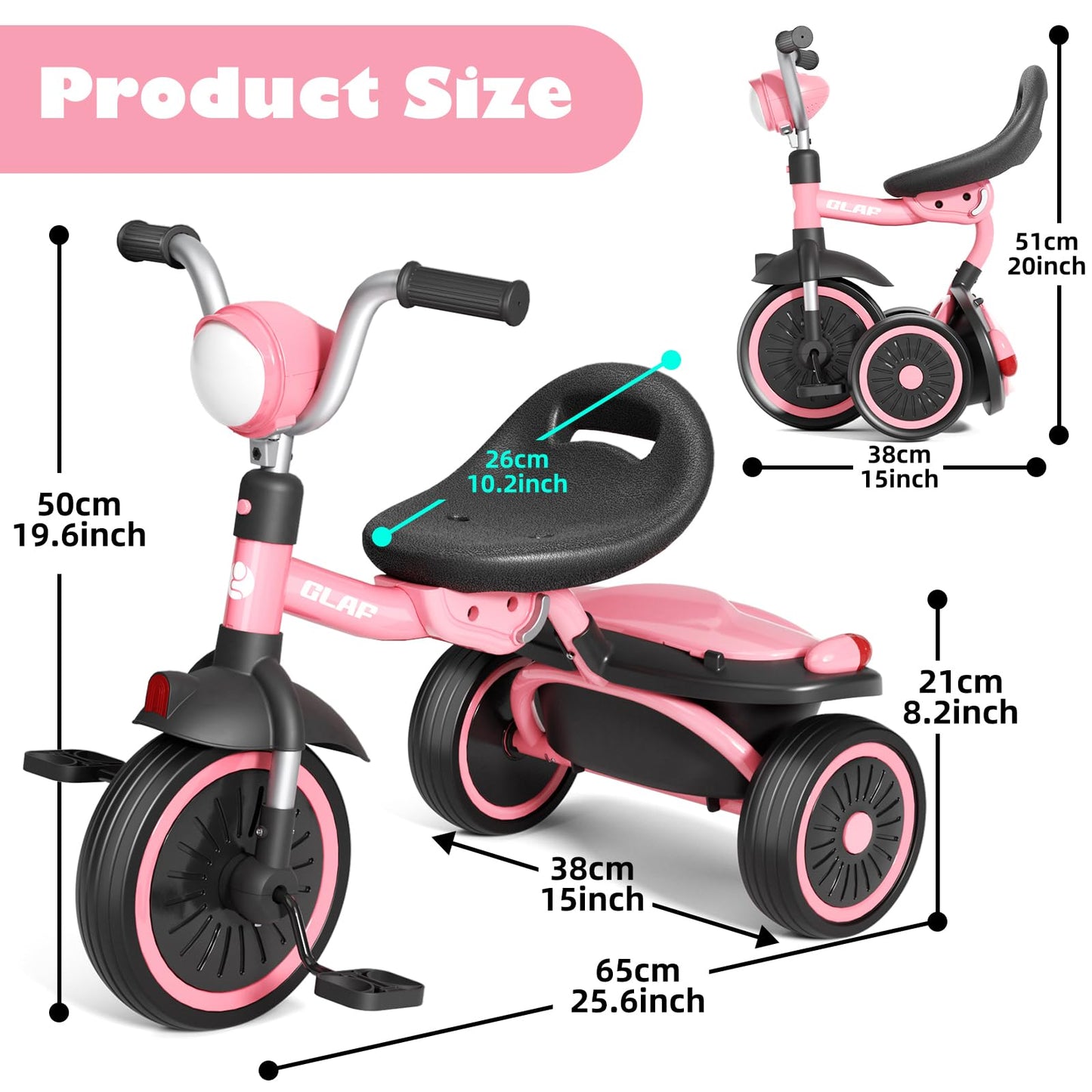 Glaf Tricycle For Toddler 1-3 Bike Kids Tricycle Trike Toddler Bike For 2-4 Year Olds Toys Baby Bike With Adjustable Seat And St