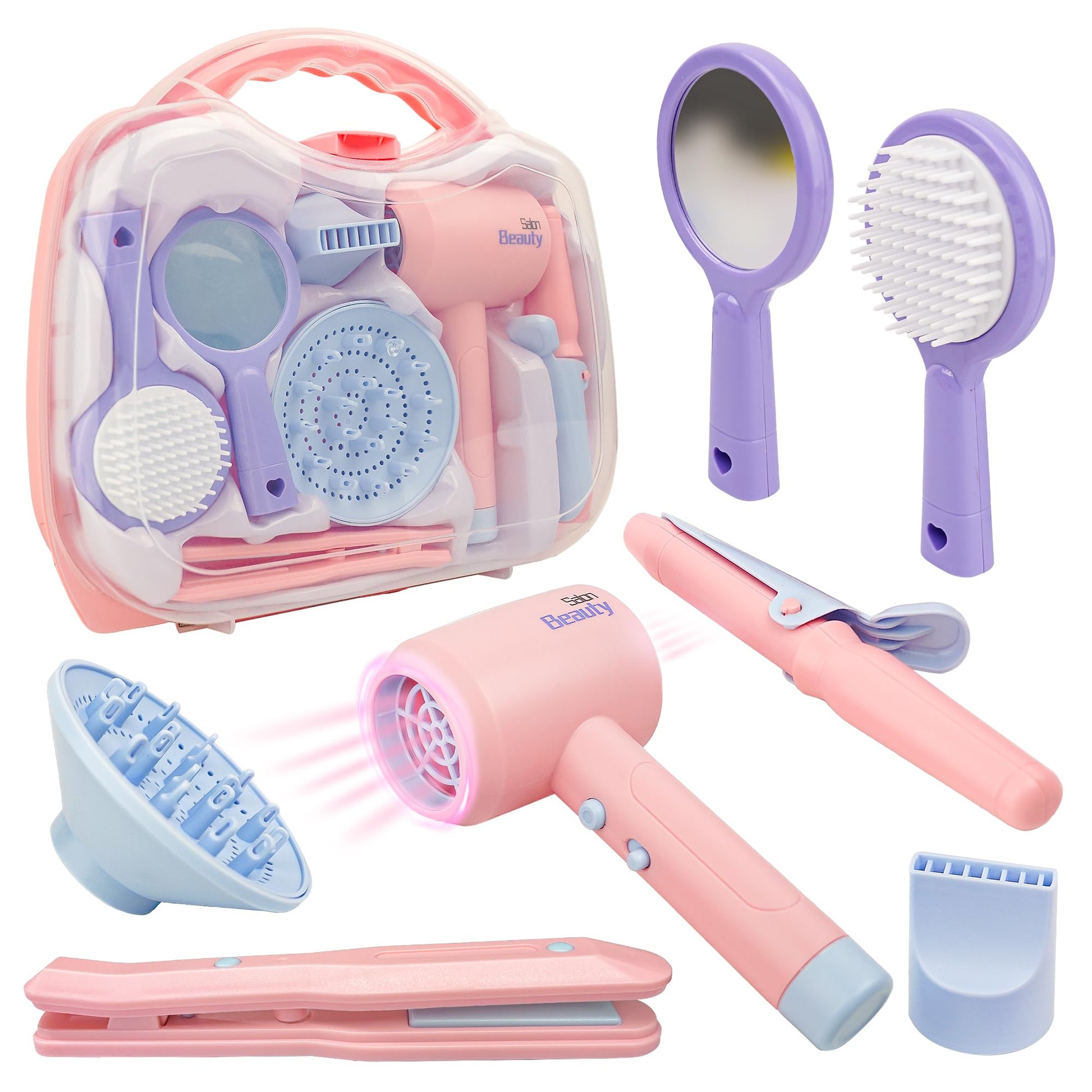 Smilesskiddo Hair Salon Toys For Girls - Pretend Play Hair Styling Toy Set With Realistic Blow Dryer, Hair Straightener And Acce