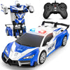 Febyhim Remote Control Car For Boys 4-7, 2.4Ghz Rc Car 1:18 Scale, One-Button Transforming Toy With 360 Spins, Led Lights (Blue)