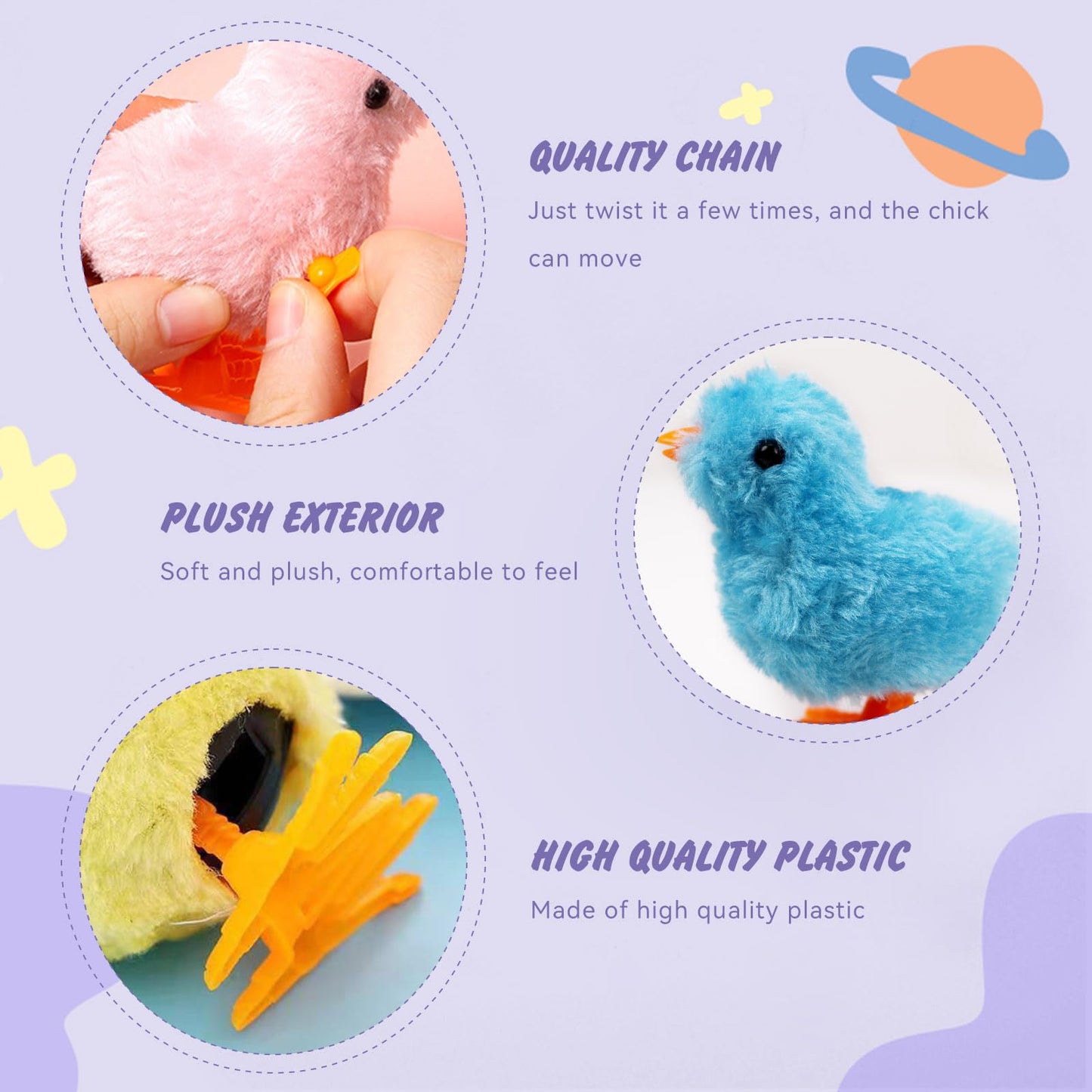 Saurawan 2-Pcs Chicken Plush Wind Up Toys For Kids And Toddlers, Wind Up Easter Toys For Easter Egg Fillers, Goody Bag Stuffer -