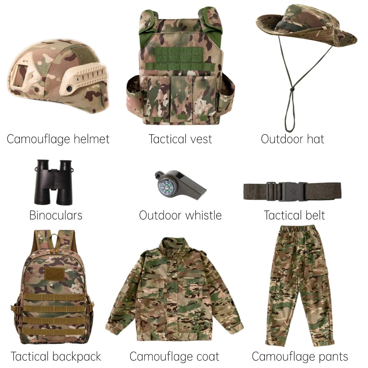 Children'S Army Special Forces Clothing Children'S Camouflage Single Soldier Clothing Helmet Backpack Soldier Boy (7-8/130)