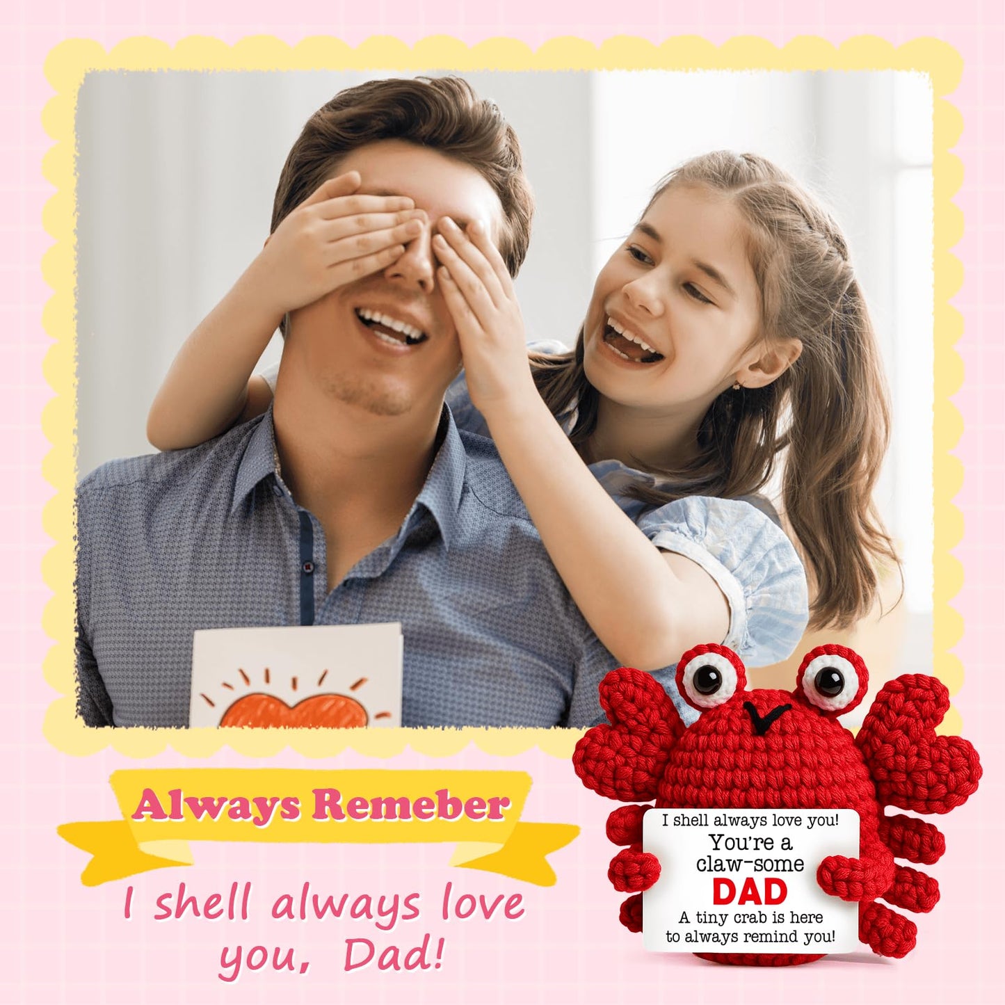 Gifts for Dad Father from Daughter Son Positive Crochet Crab Emotional Crochet Animals Mini Handmade Birthday Gift for Christmas Thanksgiving Halloween