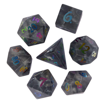 UDIXI Black Cracked Glass DND Dice Set, 7PCS Glass Polyhedral Dice Set with Colorful Number for Dungeons and Dragon D&D Tabletop