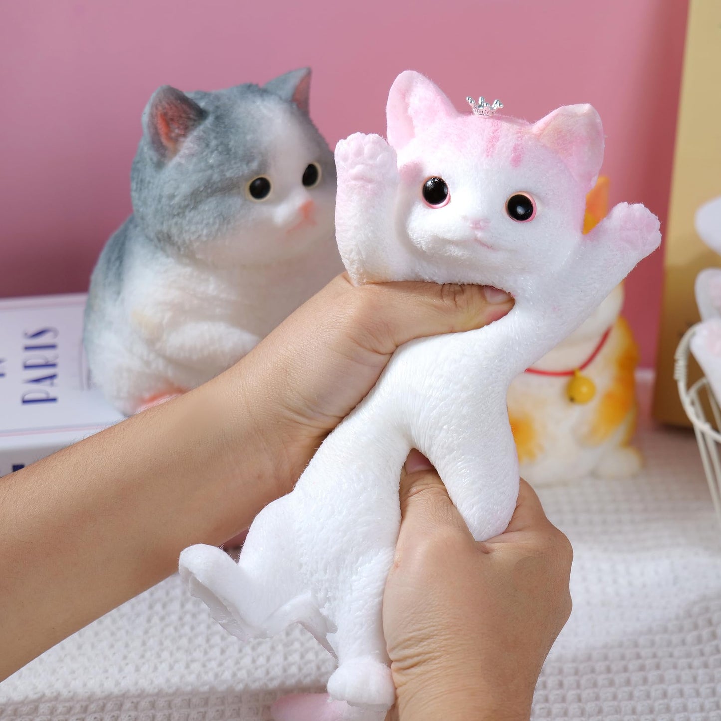 Cute Cat DIY Squeeze Toy, Hyperreal Kawaii Cat Simulation Lovely Toy Squeeze Autism Toy Squishy Stress Relidf Toy, Silicone Pinc