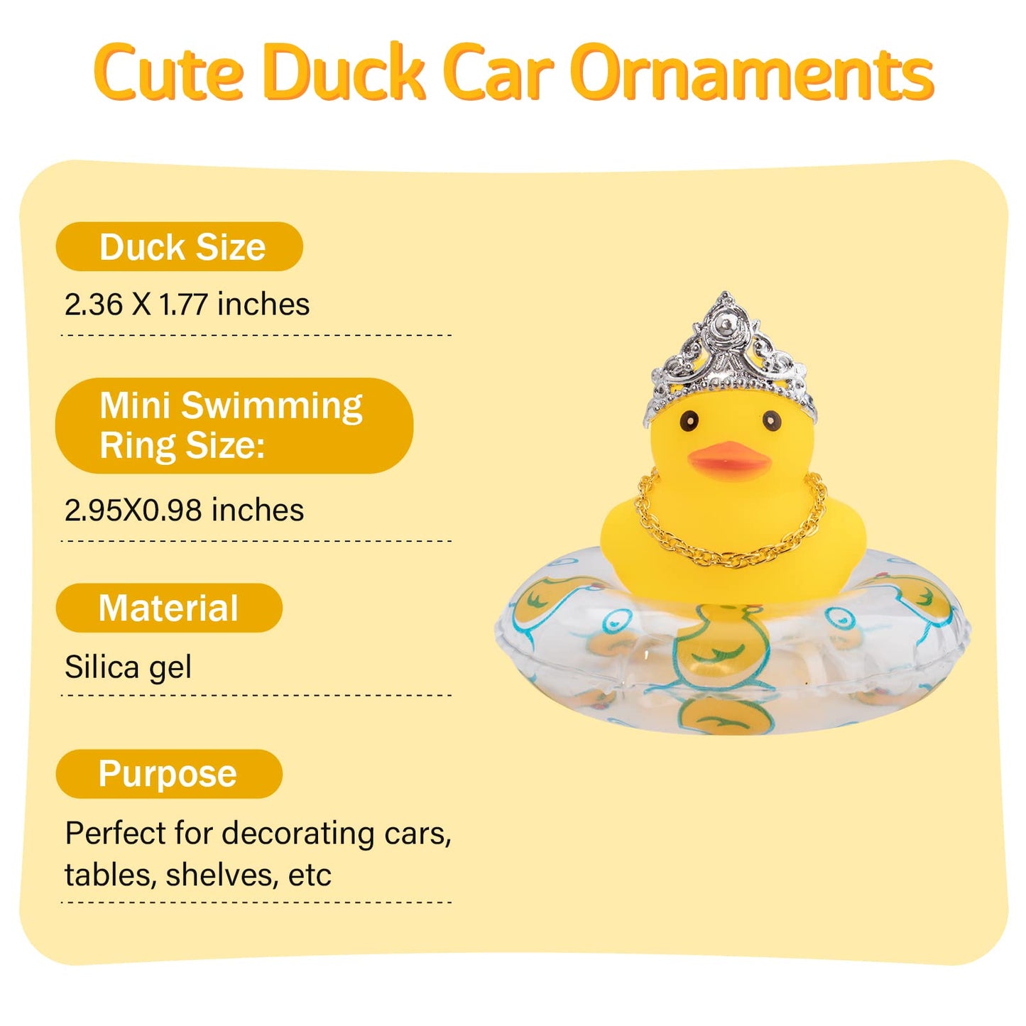 Wonuu Car Duck Rubber Duck Car Ornaments Duck Car Dashboard Decorations With Cute Headband Swim Ring Necklace Sunglasses, C-Fema
