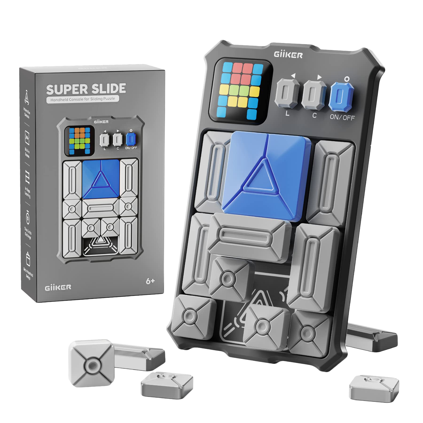 Giiker Super Slide Puzzle Games, Original 500+ Challenges Brain Teaser Puzzle, Toys For Kids, Travel Games Birthday Gifts Easter Basket Stuffers For Boys Girls, Activities For Road Trips - Moon Grey